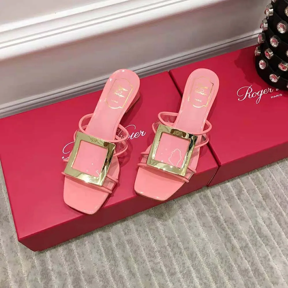 Roger Vivier Bikiviv Metal Buckle Mules in PVC for Women in Pink