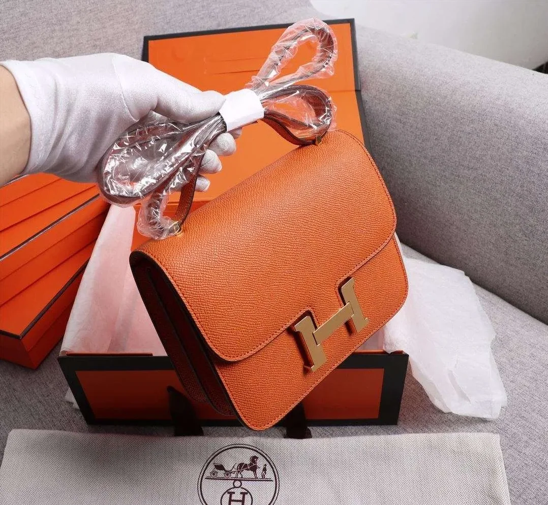Hermes Constance 18 Crossbody Bag in Orange Gold Hardware