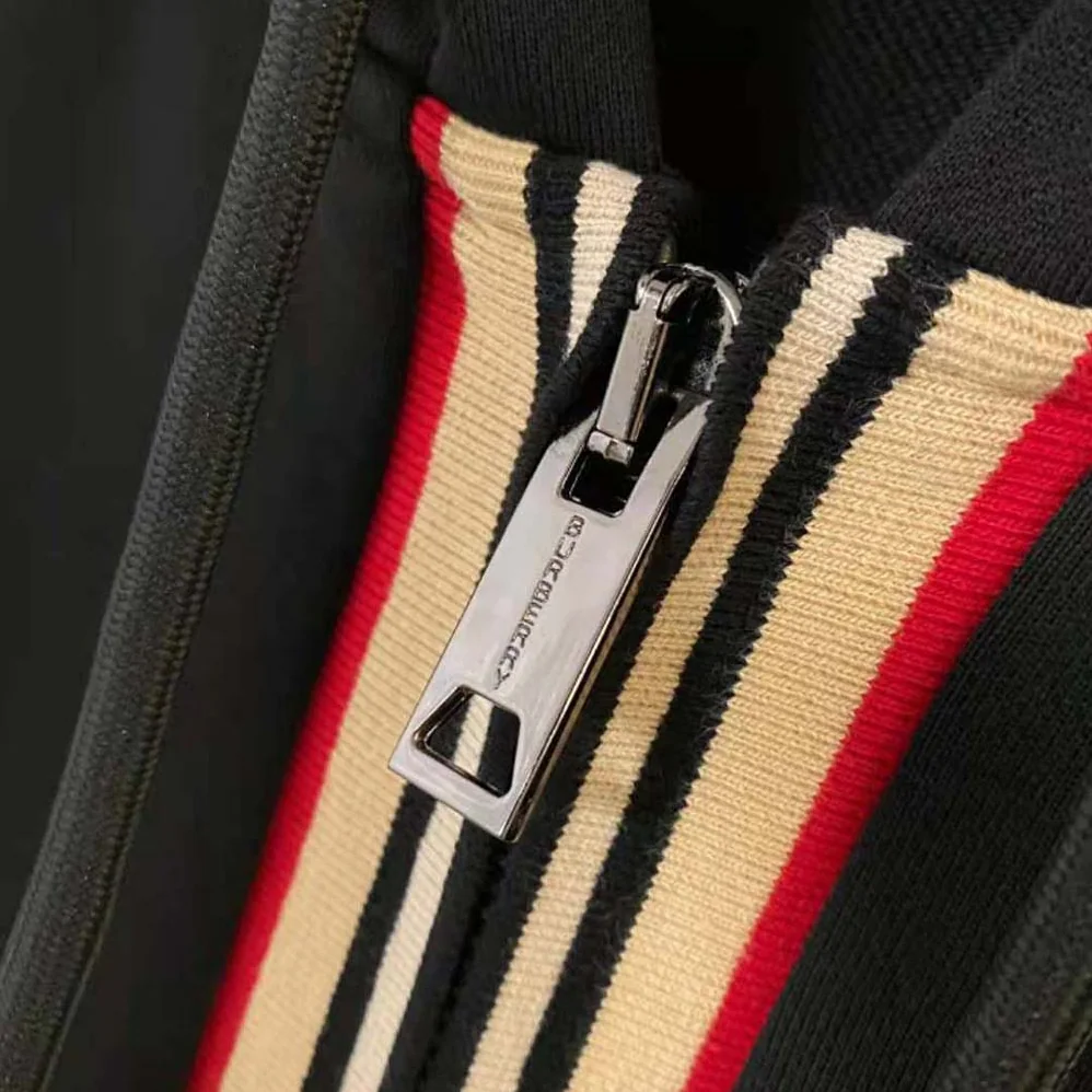 Burberry Icon Stripe Detail Cotton Hooded Top for Men in Black
