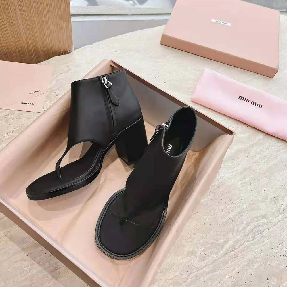 Miu Miu Leather Thong Booties for Women in Black