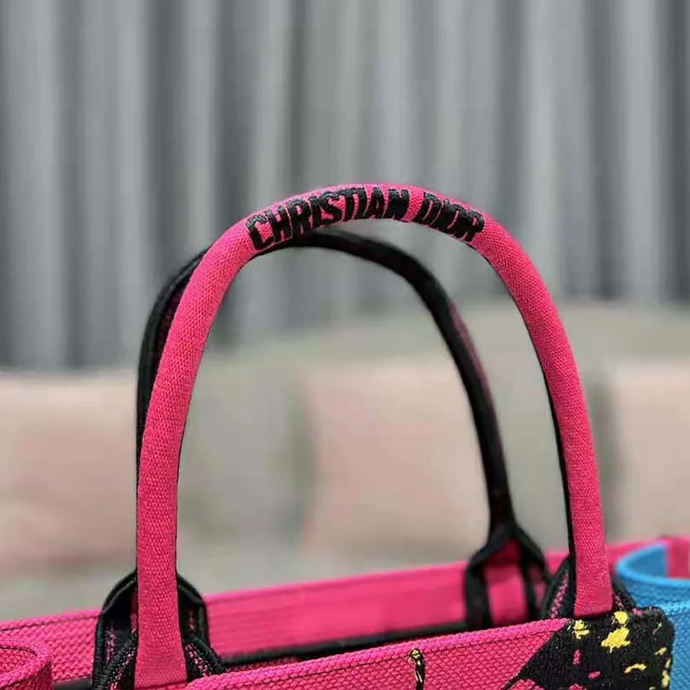 Dior Medium Dior Book Tote Bright Blue and Pink D for Women in Jungle Pop Embroidery Dior Medium Dior Book Tote Bright Blue and Pink D for Women in Jungle Pop Embroidery