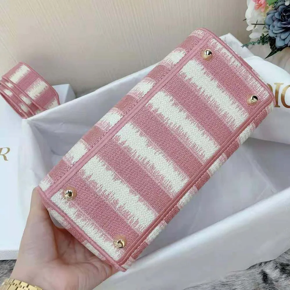 Dior Medium Lady D-lite Bag Pink D for Women in Stripes Embroidery