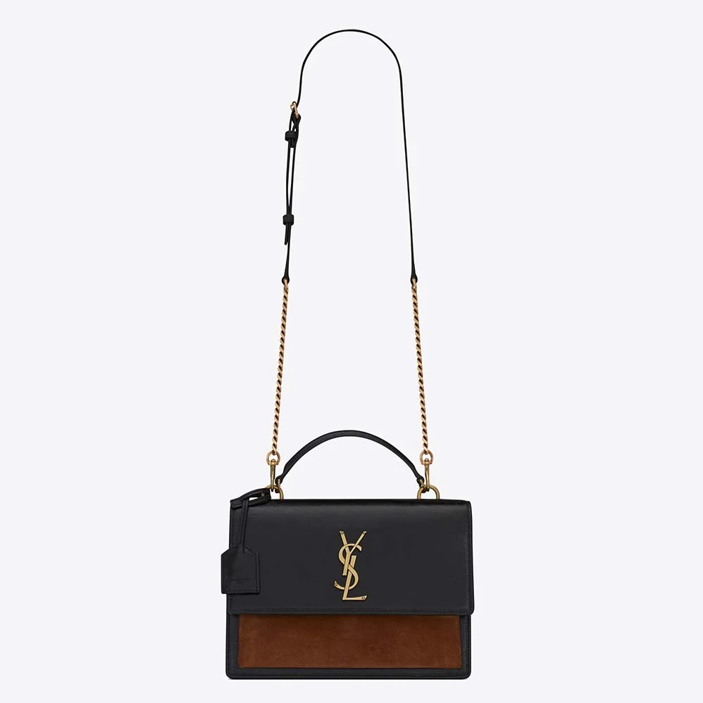 Saint Laurent YSL Medium Sunset Satchel in Shiny Vegetable for Women in Tanned Leather