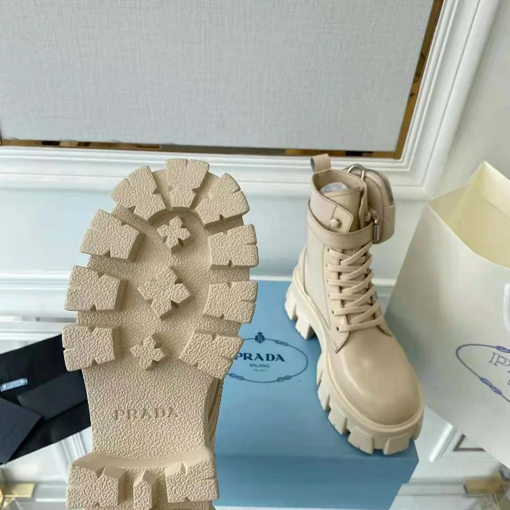 Prada Monolith Leather and Nylon Fabric Boots for Women