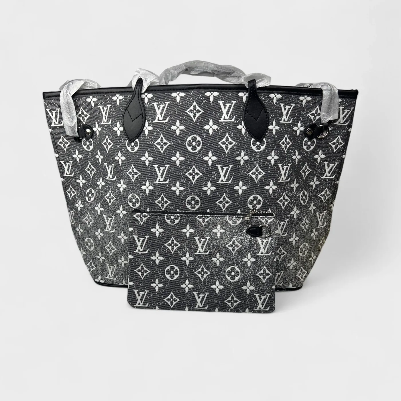 Louis Vuitton Neverfull MM Tote Bag / Grey Monogram Jacquard Denim Silver Hardware