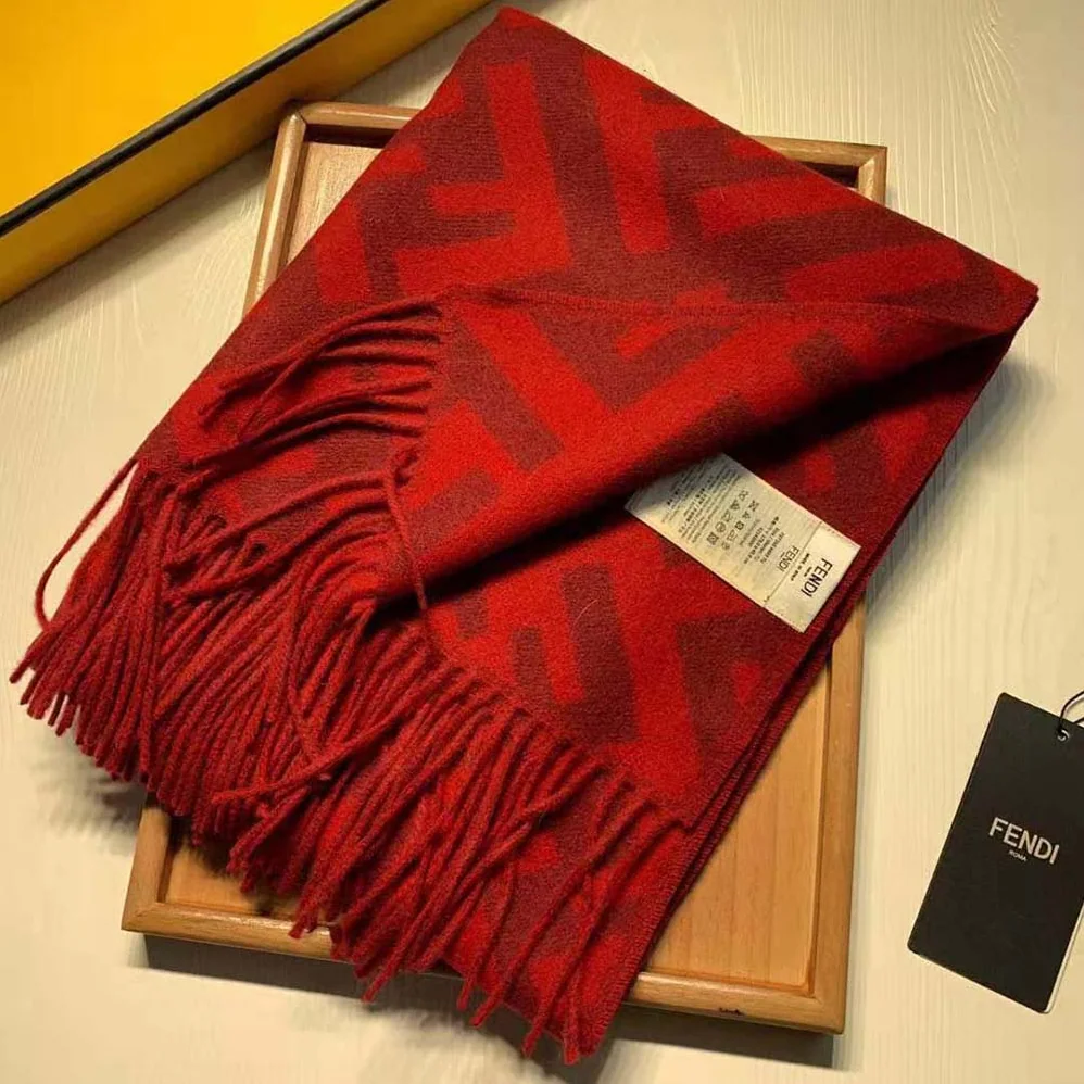 Fendi Long Scarf with Fringed Edges for Women in Red Fendi Long Scarf with Fringed Edges for Women in Red