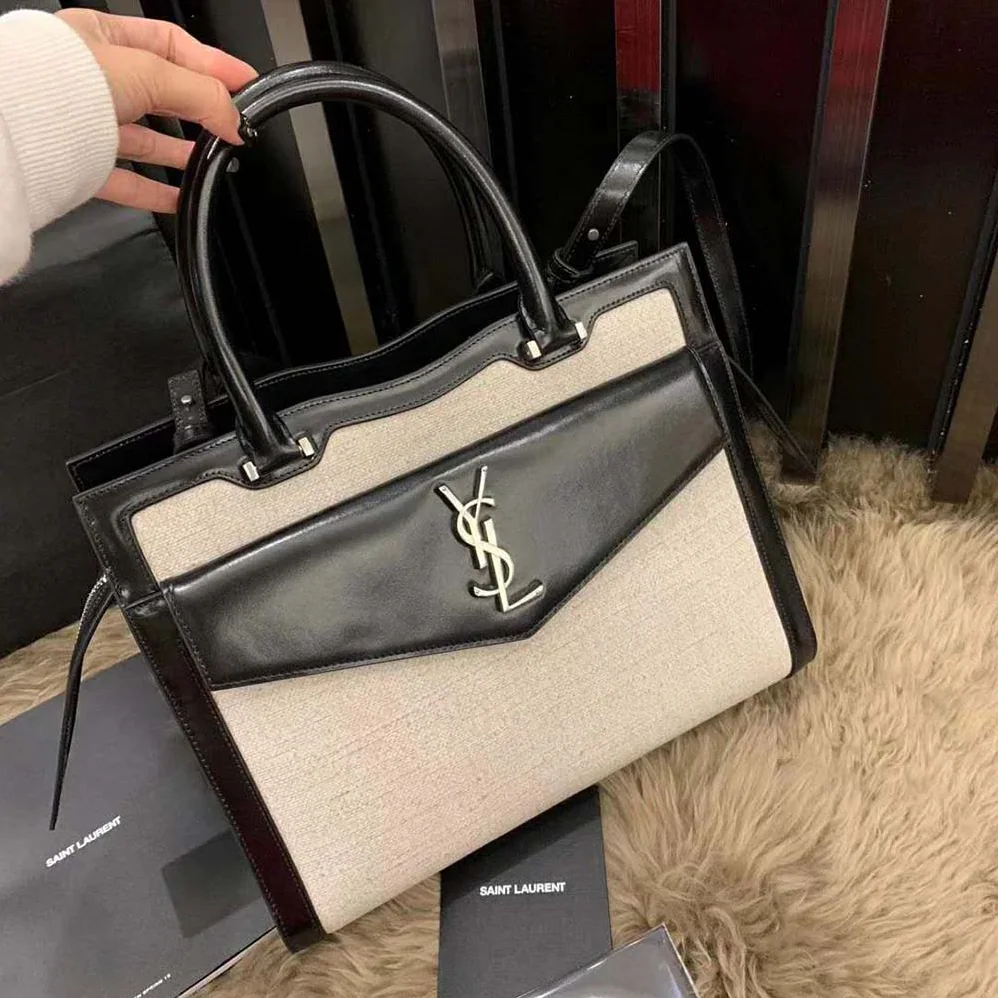Saint Laurent YSL Uptown Large Tote in Linen Canvas for Women Saint Laurent YSL Uptown Large Tote in Linen Canvas for Women