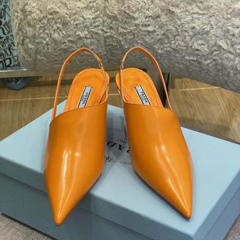 Prada Brushed Leather Slingback Pumps in 65mm Heel Height for Women in Orange Prada Brushed Leather Slingback Pumps in 65mm Heel Height for Women in Orange