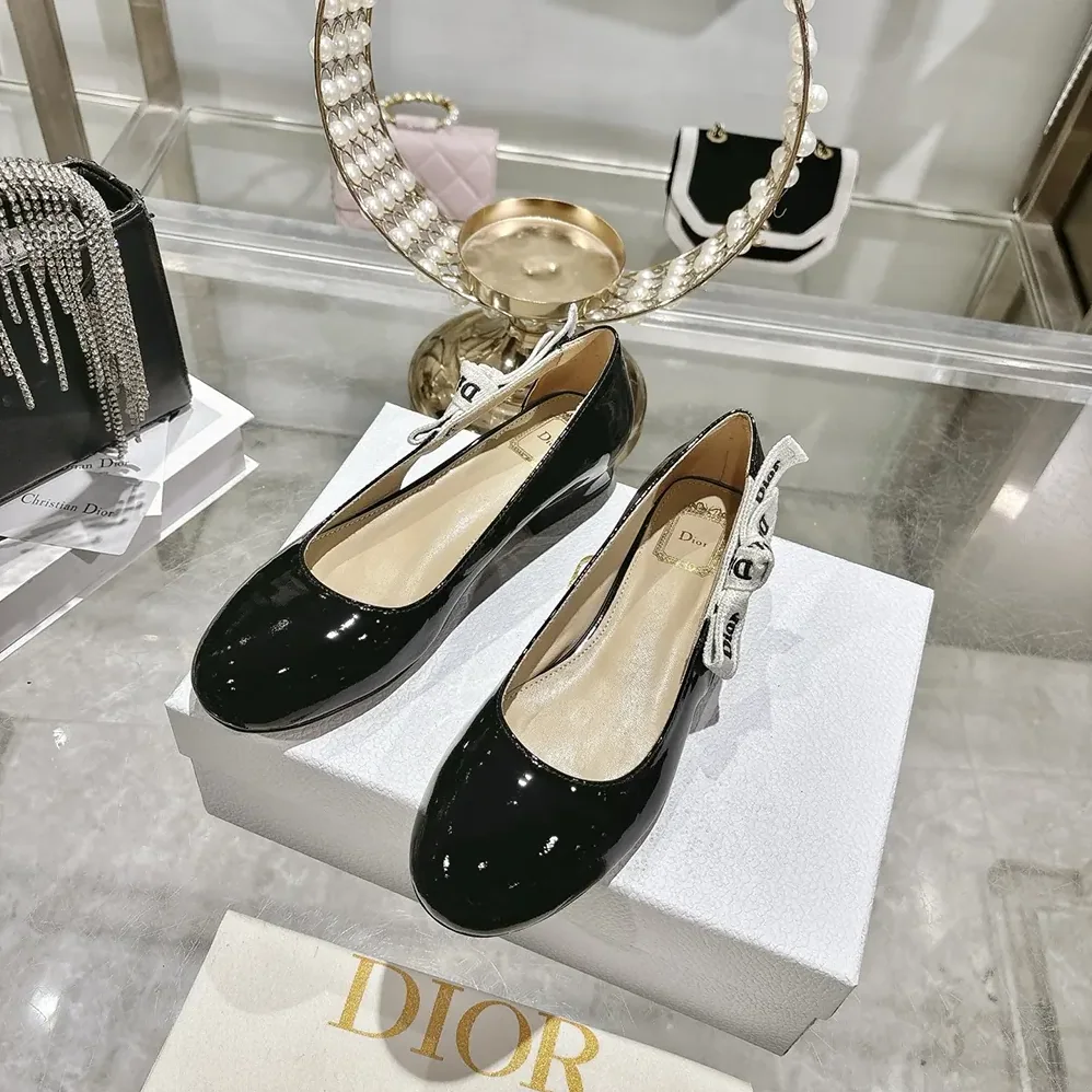 Dior J'Adior Ballet Flat Black Patent Calfskin for Women