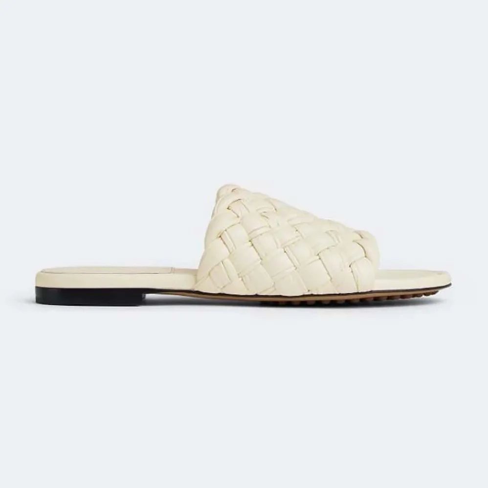 Bottega Veneta Dot Wave Intreccio Pleated Leather Flat Sandals for Women in White