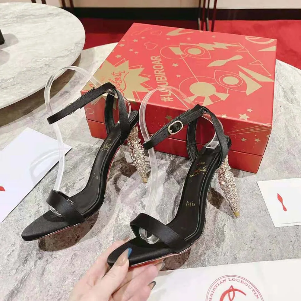 Christian Louboutin Lipstrass Queen 100 mm Heel Height for Women in Black Christian Louboutin Lipstrass Queen 100 mm Heel Height for Women in Black