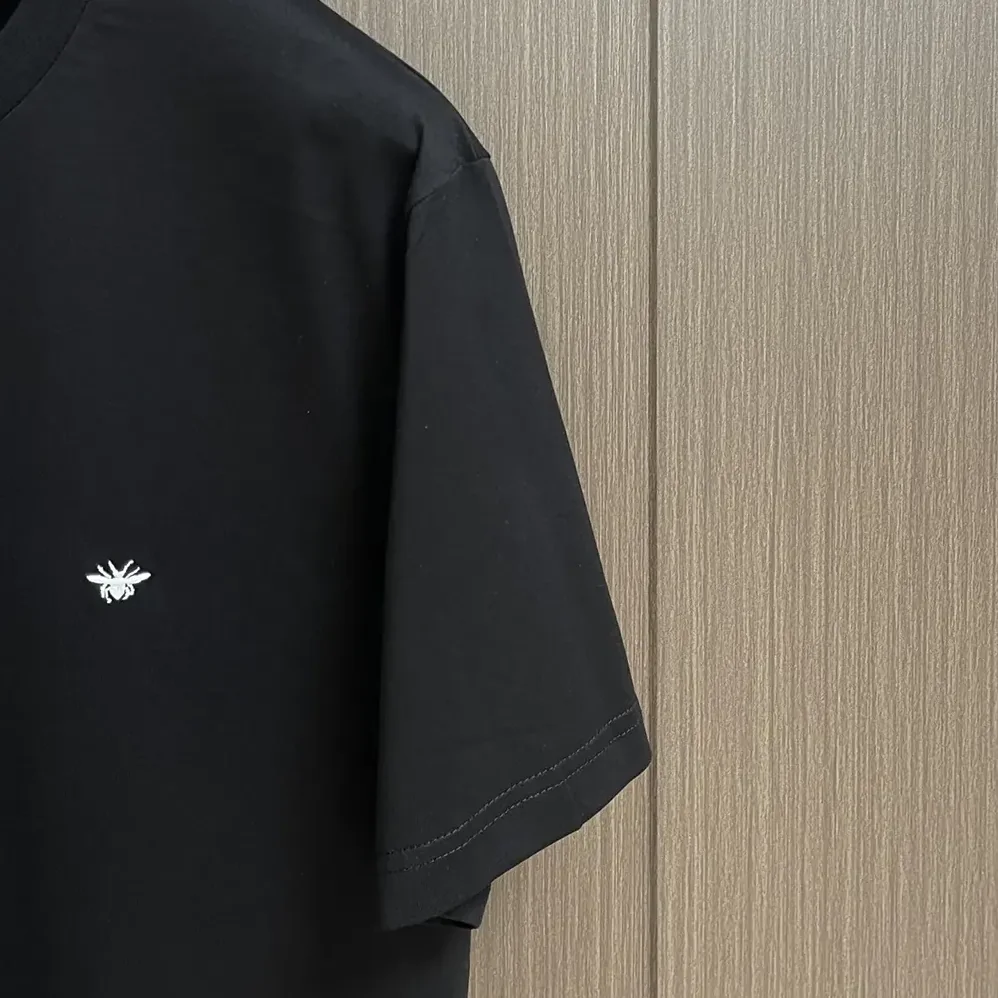 Dior T-Shirt with Bee Embroidery Black Cotton Jersey for Men