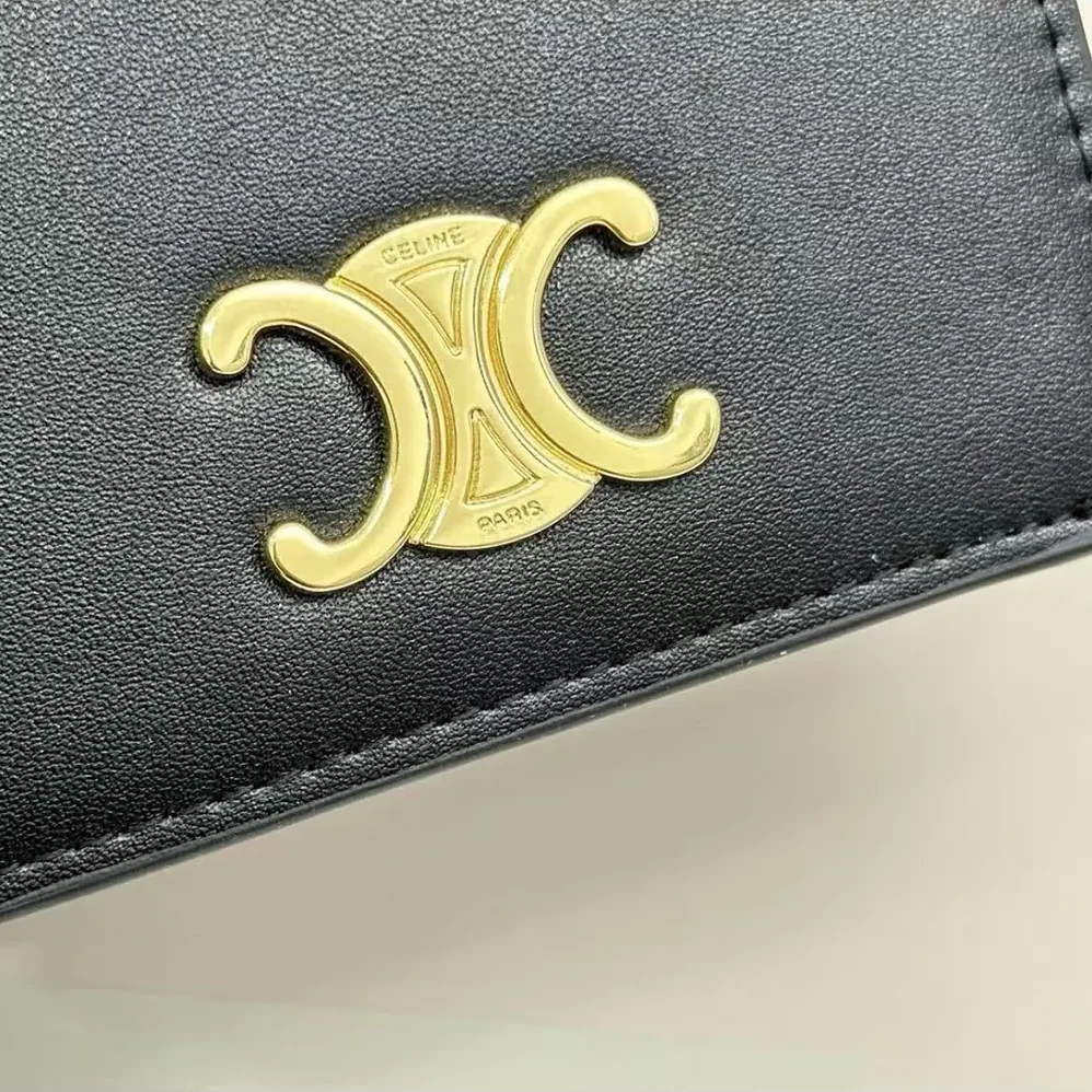 Celine Triomphe Compact Wallet In Shiny Calfskin for Women Celine Triomphe Compact Wallet In Shiny Calfskin for Women