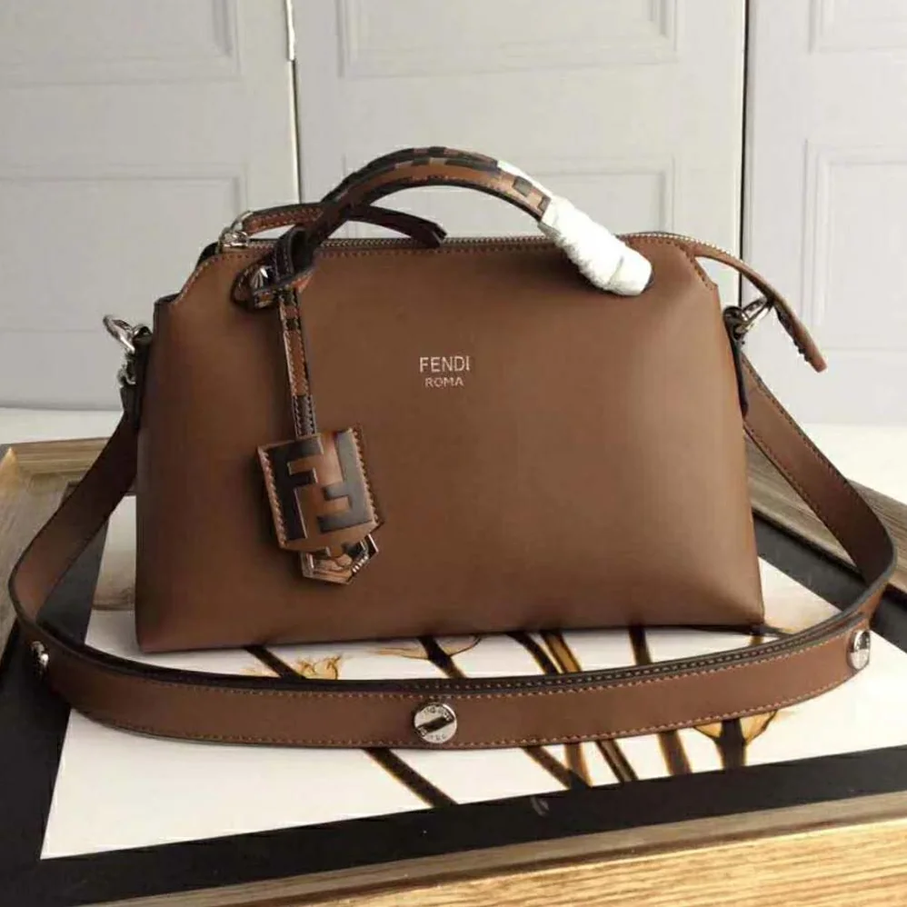 Fendi By the Way Regular Leather Boston Bag for Women in Brown Fendi By the Way Regular Leather Boston Bag for Women in Brown