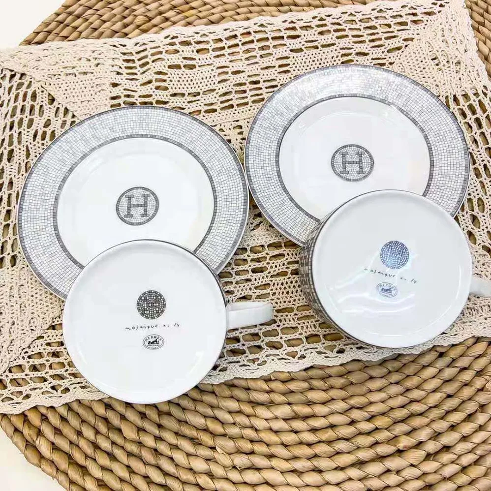 Hermes Mosaique Au 24 Platinum Tea Cup and Saucer for Unisex