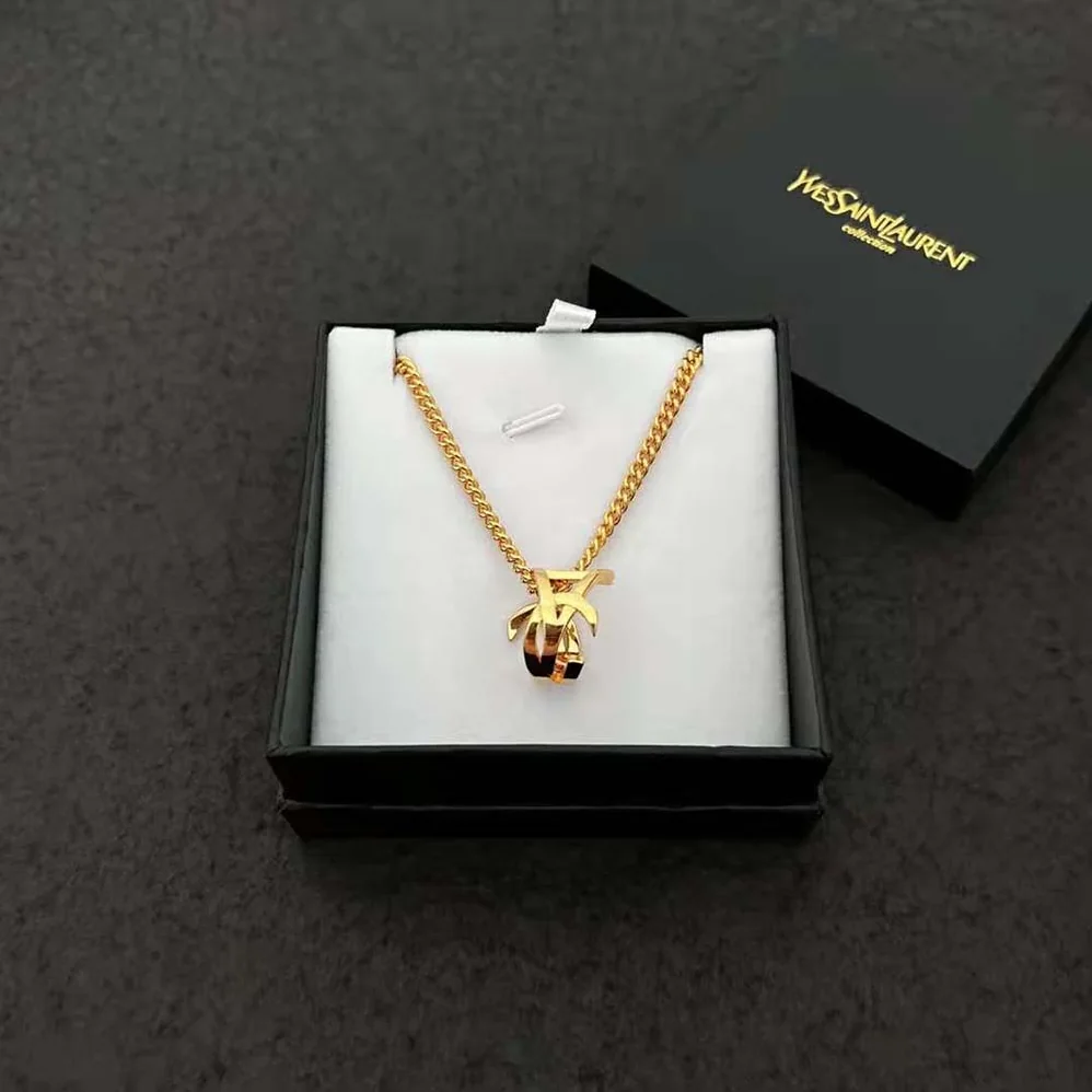 Saint Laurent YSL Monogram Twist Pendant Necklace in Metal for Women Saint Laurent YSL Monogram Twist Pendant Necklace in Metal for Women