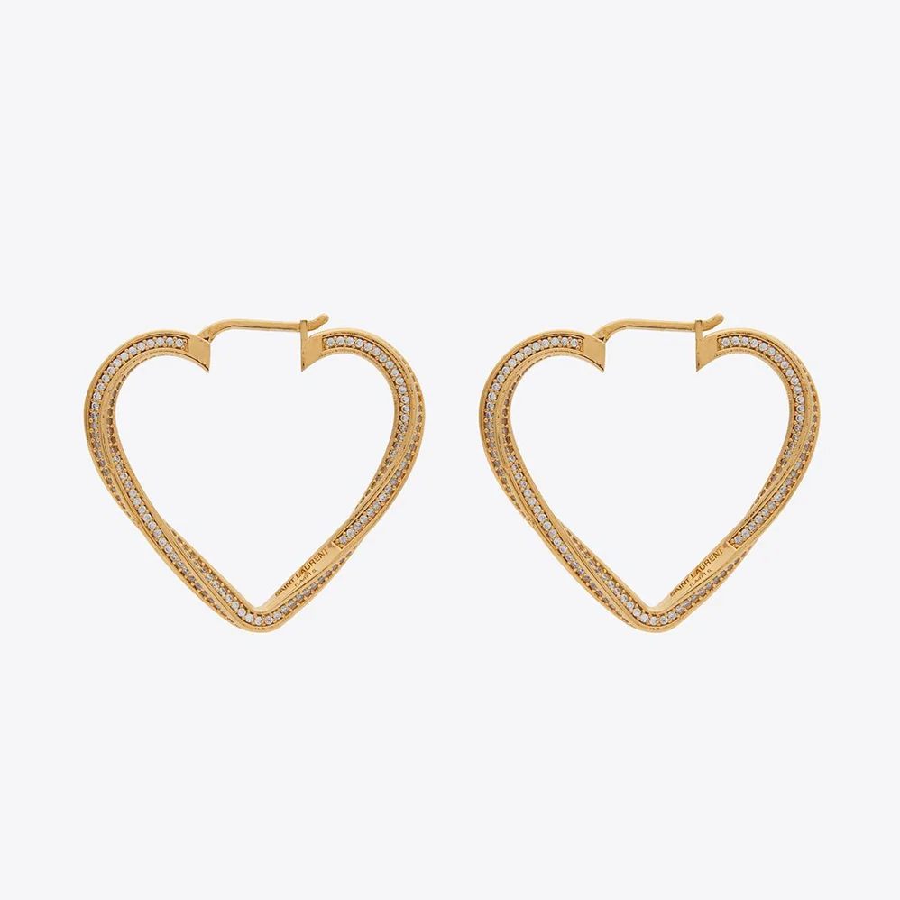 Saint Laurent YSL Smoking Twisted Heart Hoop Earrings in Metal and Crystal for Women Saint Laurent YSL Smoking Twisted Heart Hoop Earrings in Metal and Crystal for Women