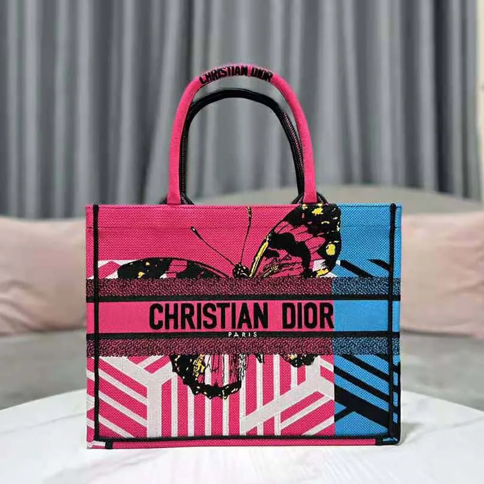 Dior Medium Dior Book Tote Bright Blue and Pink D for Women in Jungle Pop Embroidery Dior Medium Dior Book Tote Bright Blue and Pink D for Women in Jungle Pop Embroidery