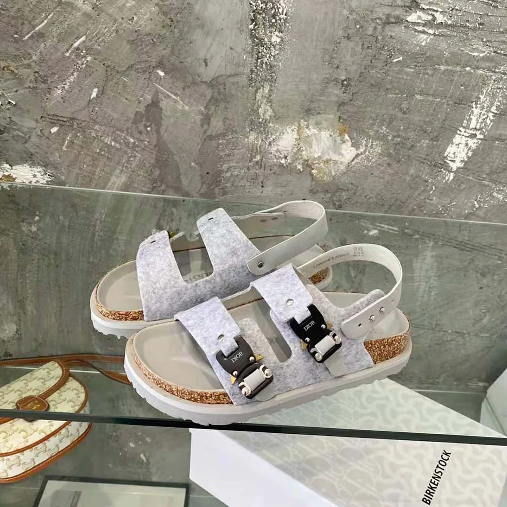 Dior Dior by Birkenstock Milano Sandal Dior Gray Felted Wool and Nubuck Calfskin for Men