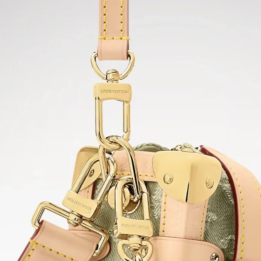 Louis Vuitton Side Trunk MM East West Shoulder Bag in Khaki Denim Gold Hardware
