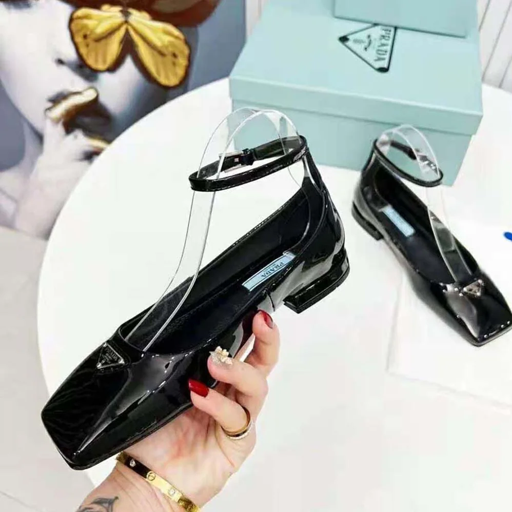 Prada Patent Leather Ballerinas for Women in Black