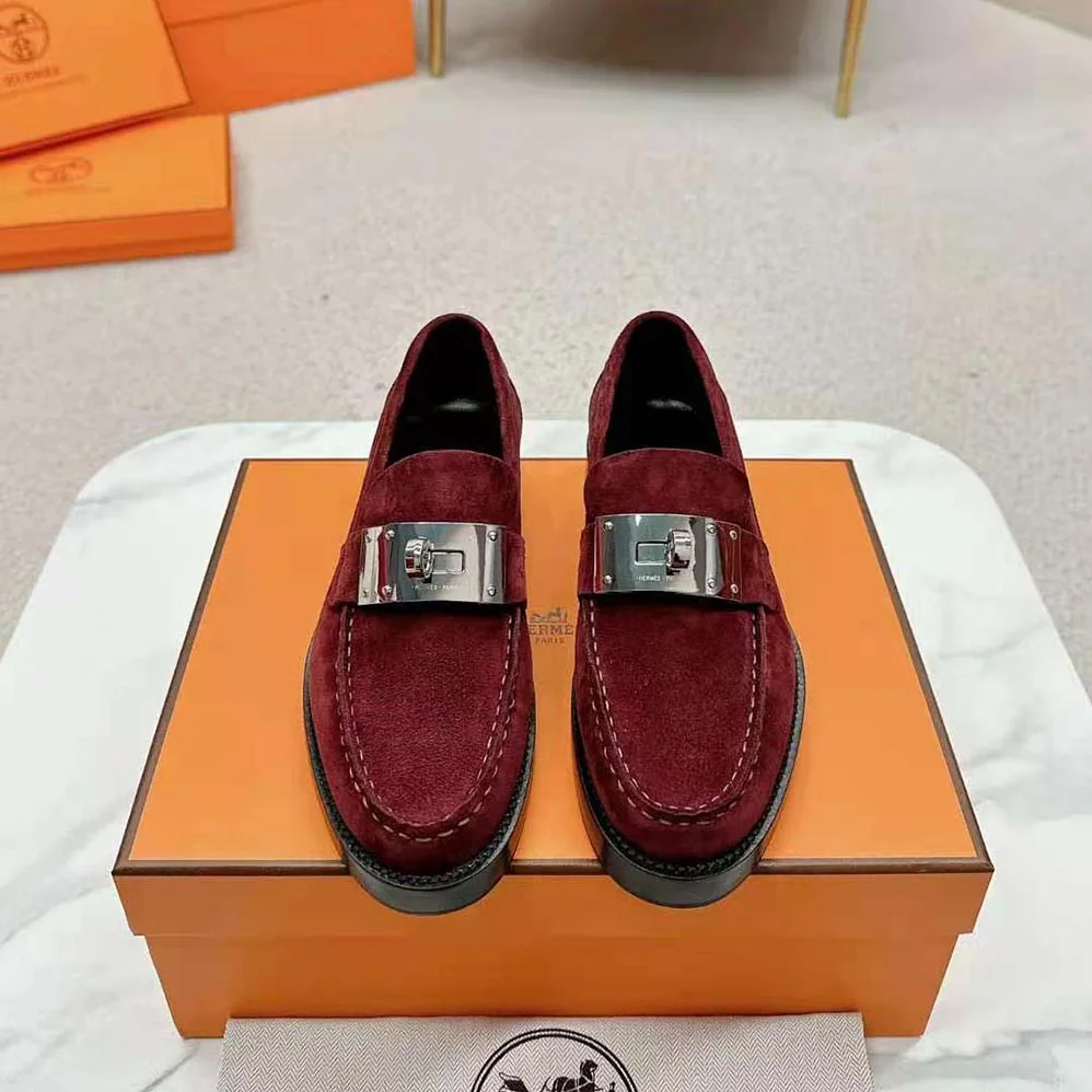 Hermes Hot Loafer in Suede Goatskin for Men in Maroon
