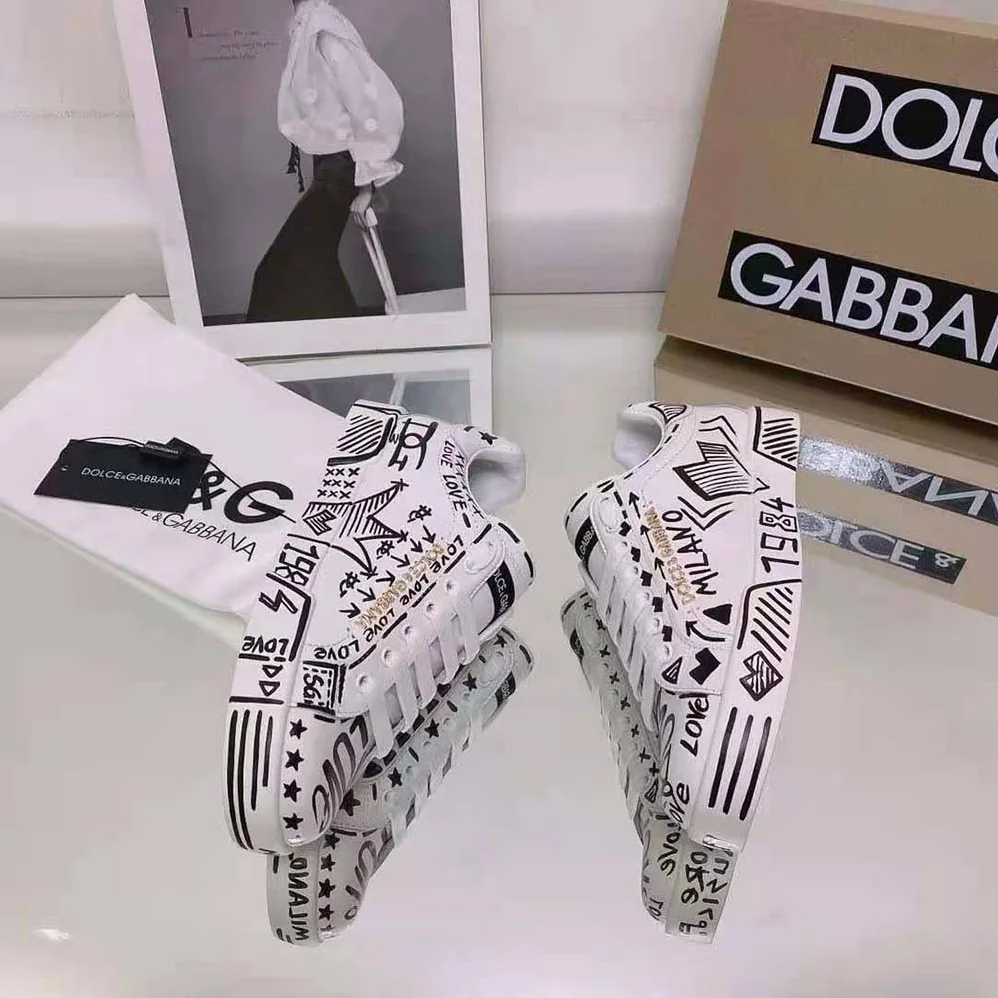 Dolce Gabbana D&G Hand for Unisex in Painted Calfskin Portofino Sneakers Dolce Gabbana D&G Hand for Unisex in Painted Calfskin Portofino Sneakers