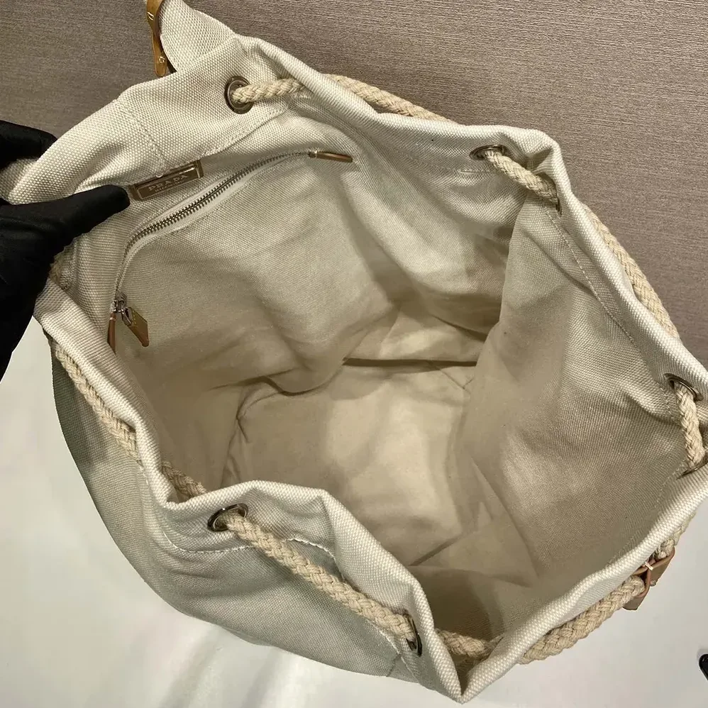 Prada Linen Blend Drawstring Duffel Bag for Unisex in White Prada Linen Blend Drawstring Duffel Bag for Unisex in White