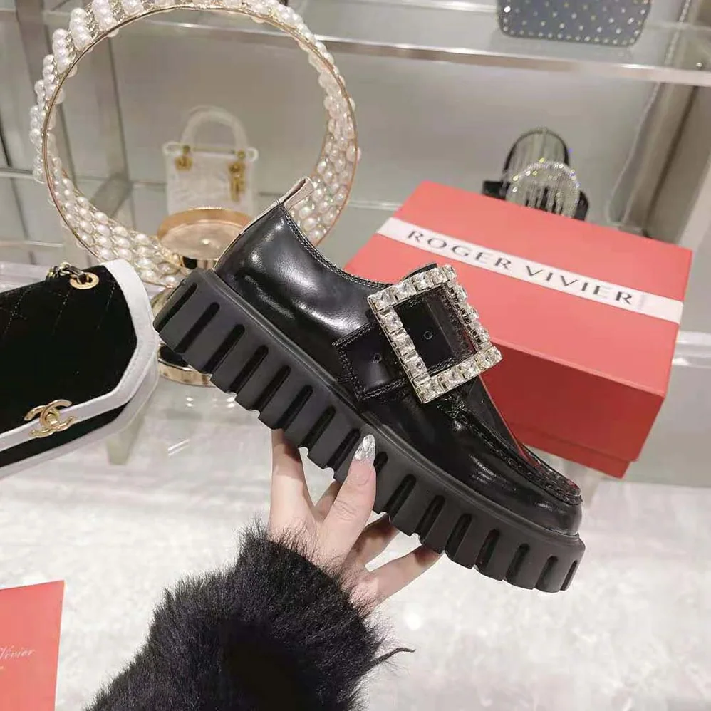 Roger Vivier Viv Go-Thick Strass Buckle Loafers in Patent Leather for Women Roger Vivier Viv Go-Thick Strass Buckle Loafers in Patent Leather for Women