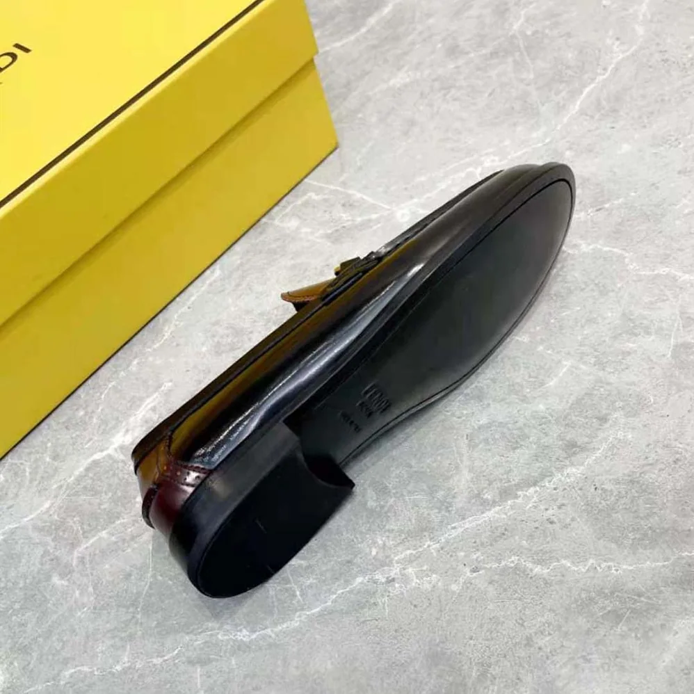 Fendi Maroon Leather Loafers with Fendi O'Lock Motif for Men Fendi Maroon Leather Loafers with Fendi O'Lock Motif for Men