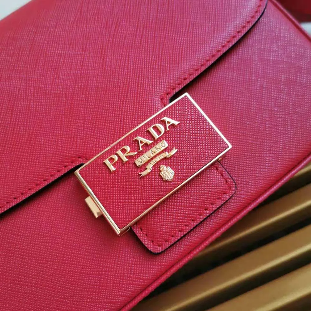 Prada Saffiano Leather Prada Embleme Bag for Women in Red Prada Saffiano Leather Prada Embleme Bag for Women in Red