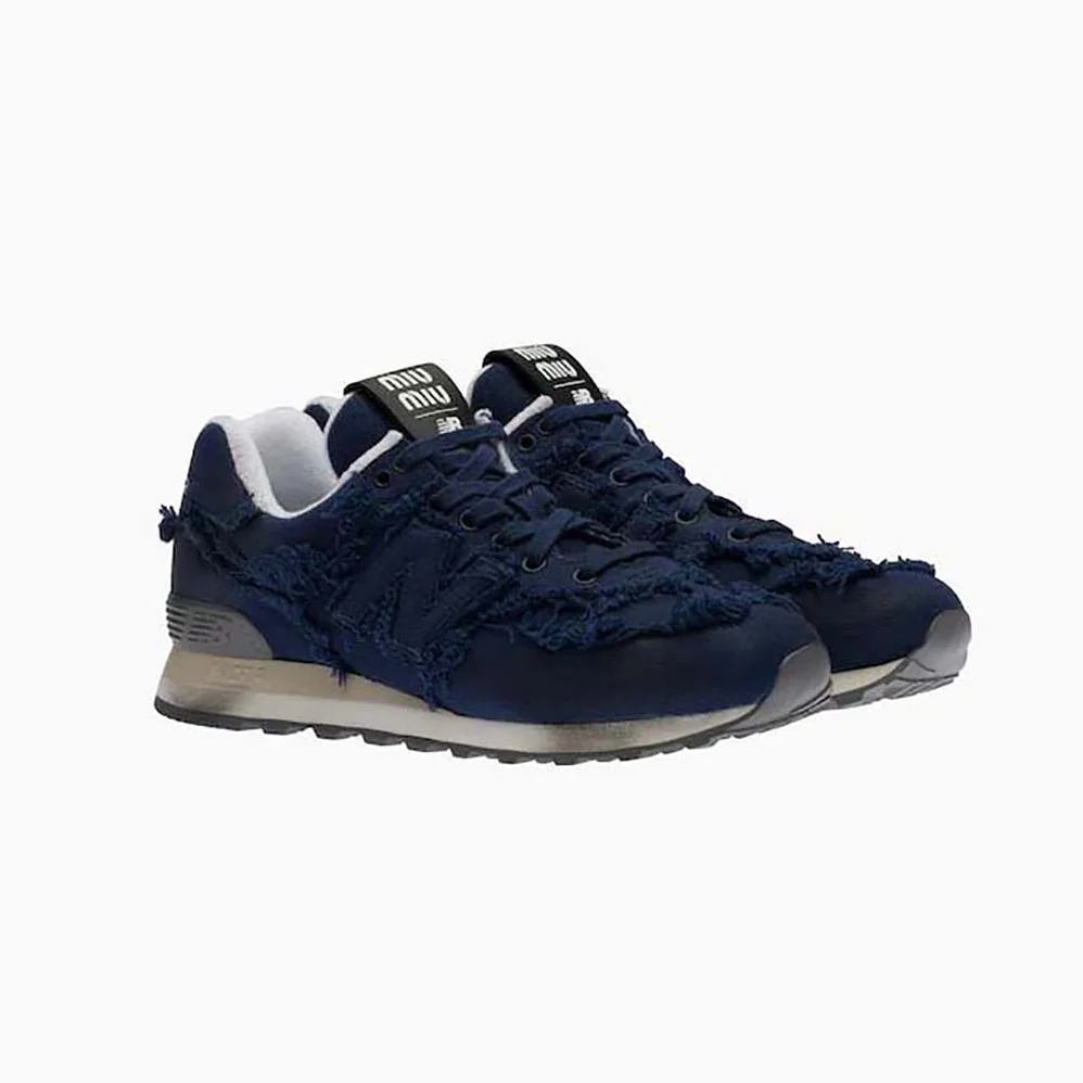 Miu Miu New Balance 574 x Miu Miu Denim Sneakers for Women in Navy Miu Miu New Balance 574 x Miu Miu Denim Sneakers for Women in Navy