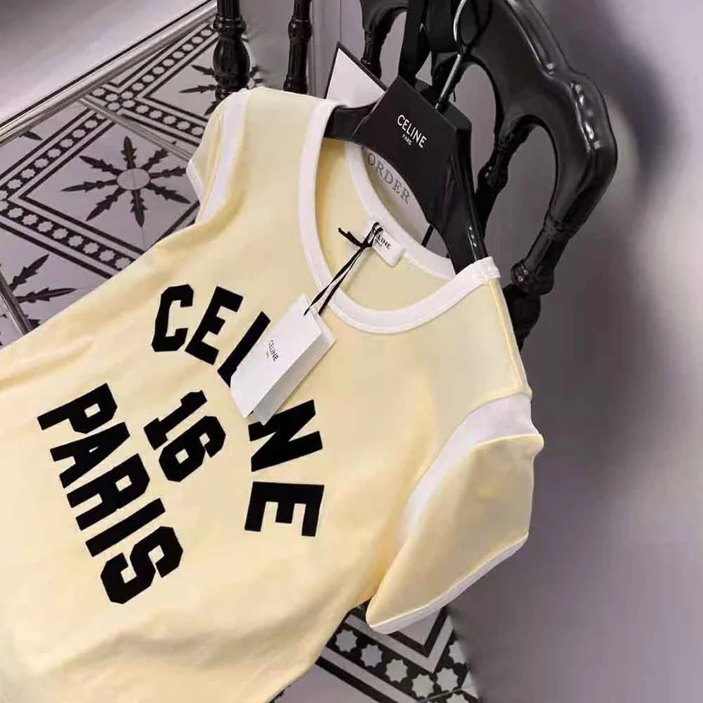 Celine 16 Boxy T-shirt in Cotton Jersey for Women in Yellow Celine 16 Boxy T-shirt in Cotton Jersey for Women in Yellow