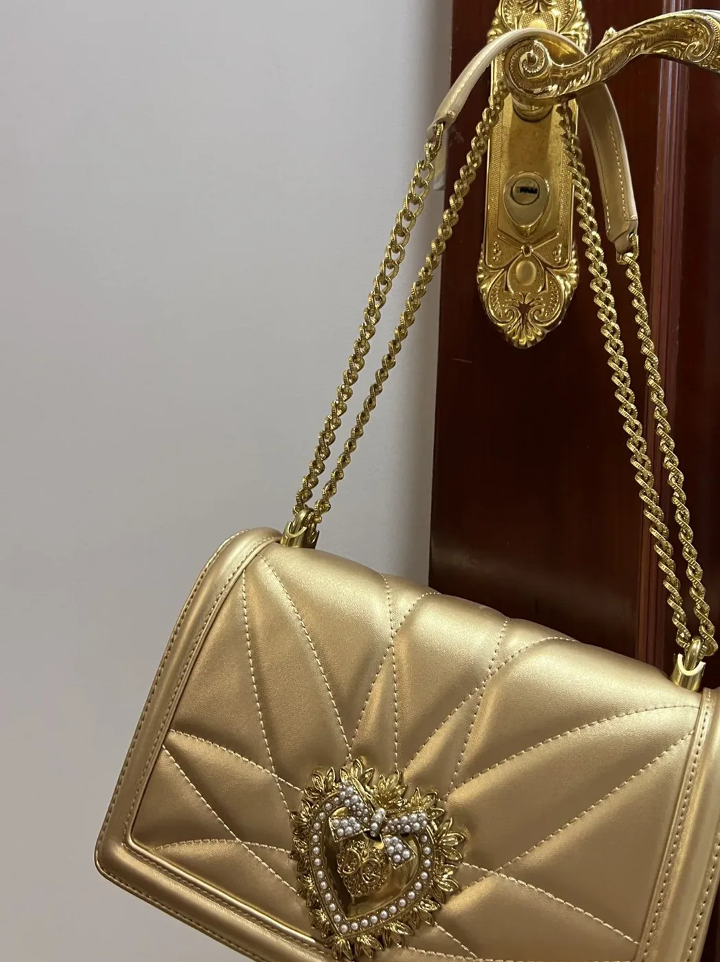 Dolce & Gabbana Large Devotion Bag In Quilted Nappa Gold / DG Dolce & Gabbana Large Devotion Bag In Quilted Nappa Gold / DG