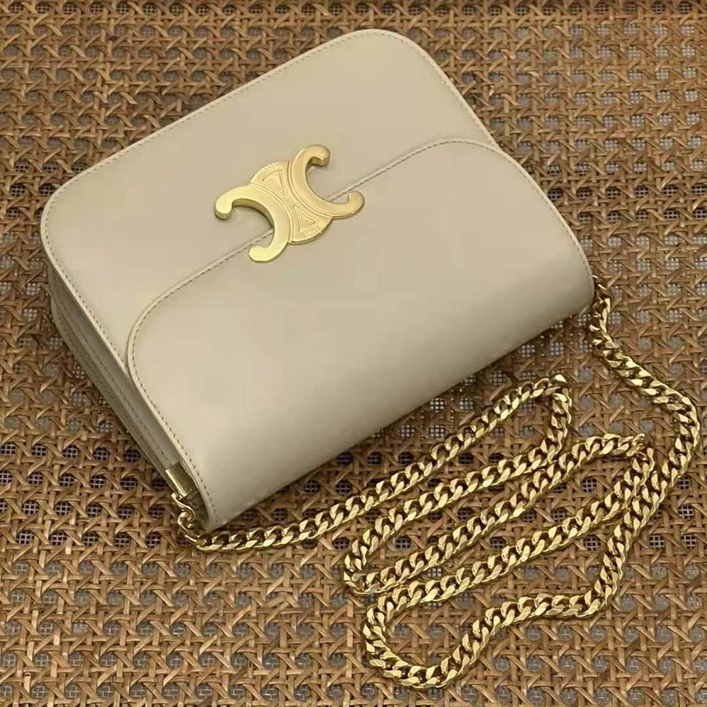 Celine Classique Triomphe Bag in Shiny Calfskin for Women in Beige