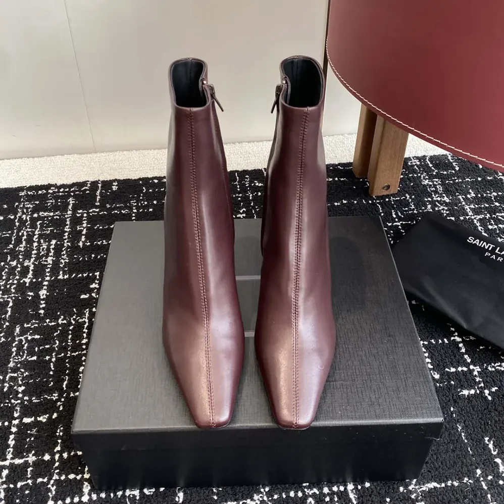 Saint Laurent YSL Jill Booties In Smooth Leather for Women in Maroon