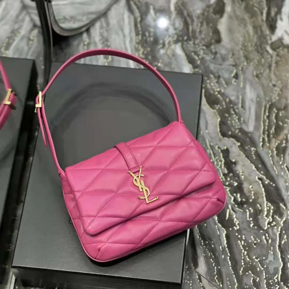 Saint Laurent YSL Le 57 Hobo Shoulder Bag in Quilted Lambskin for Women in Rose Saint Laurent YSL Le 57 Hobo Shoulder Bag in Quilted Lambskin for Women in Rose