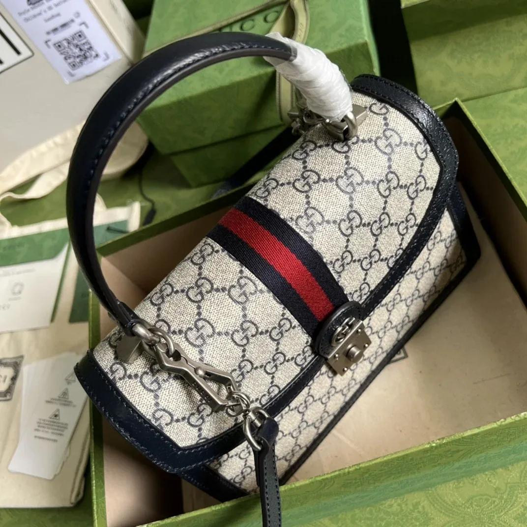Gucci Ophidia Small Top Handle Bag / Beige Supreme Canvas Silver Hardware Gucci Ophidia Small Top Handle Bag / Beige Supreme Canvas Silver Hardware