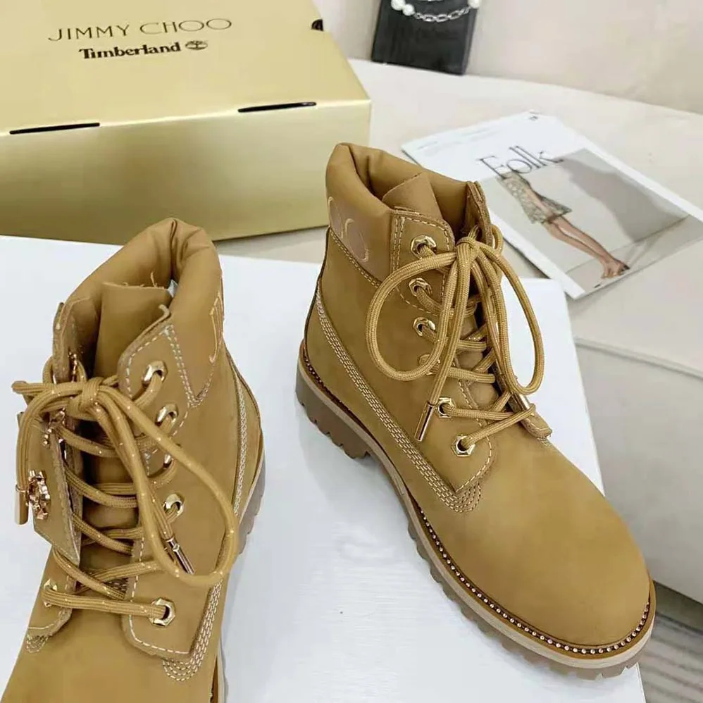 Jimmy Choo JC X Timberland/F Wheat Nubuck Leather Boots with Gold Glitter for Women