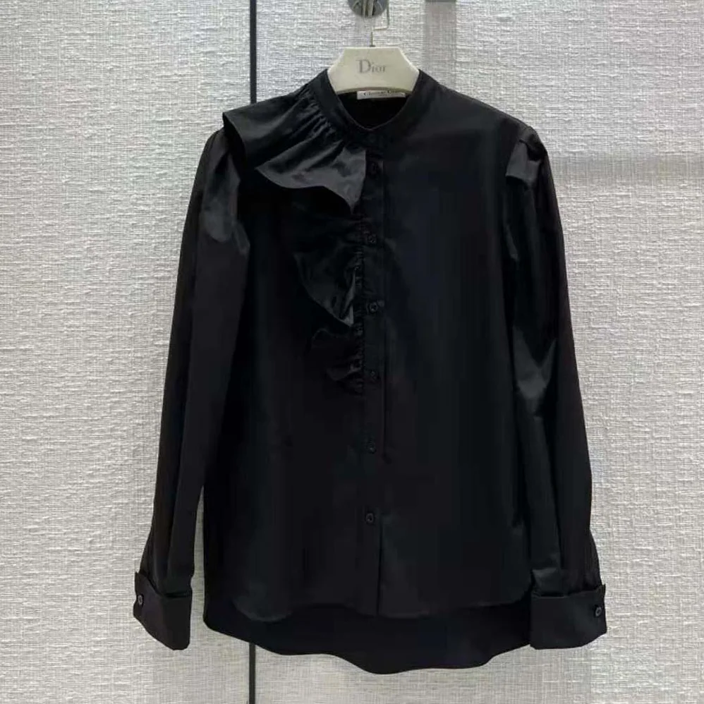 Dior Blouse with Ruffles Black Cotton Poplin for Women Dior Blouse with Ruffles Black Cotton Poplin for Women