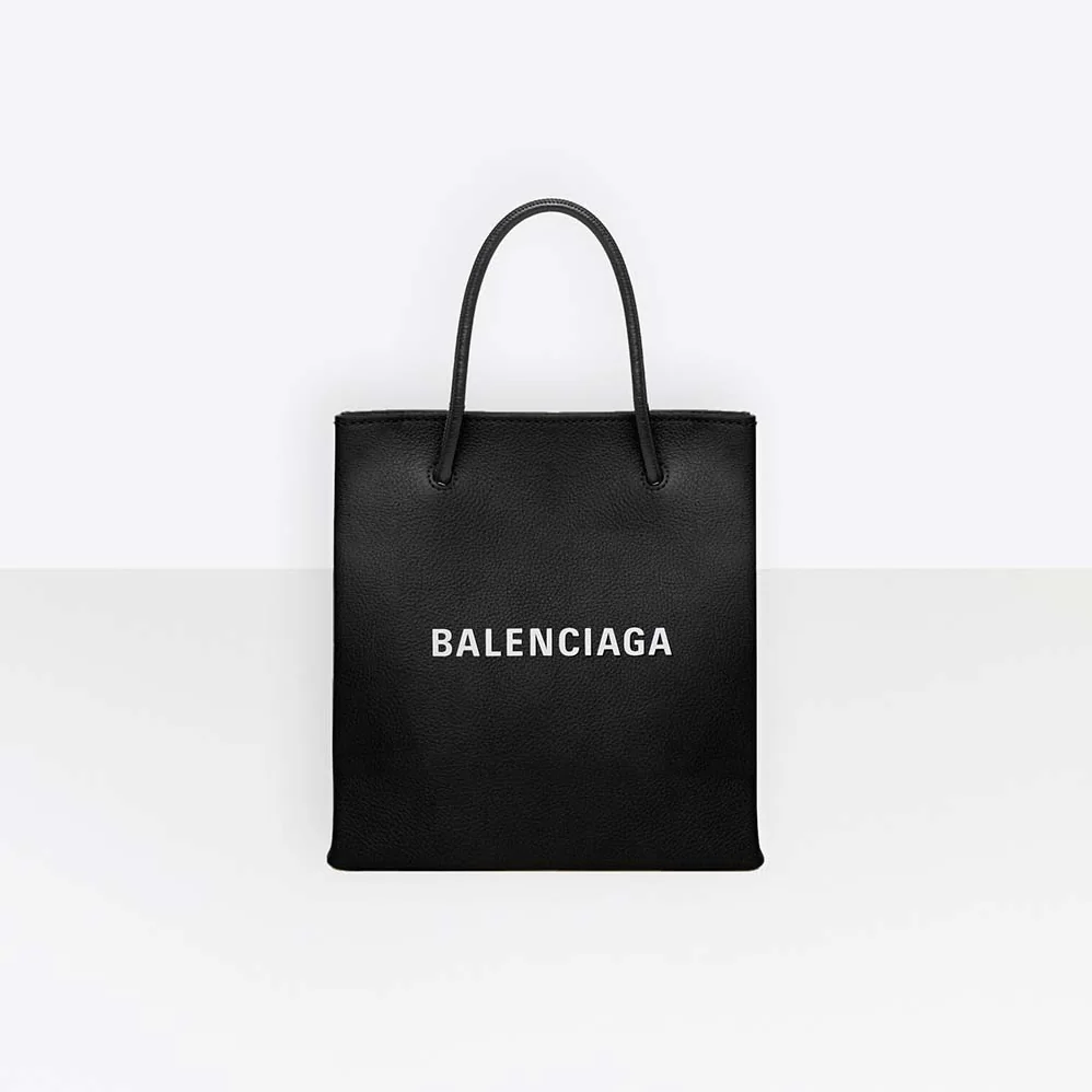 Balenciaga Shopping XXS North South Tote Bag in Squared Calfskin Bag for Women in Black