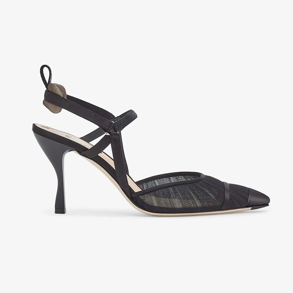 Fendi Colibri Lite Black Tulle and Satin High for Women in heeled Slingbacks Fendi Colibri Lite Black Tulle and Satin High for Women in heeled Slingbacks