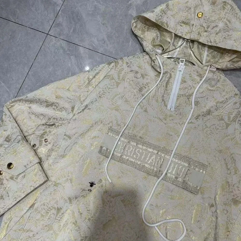 Dior Hooded D-Way windbreaker Gold for Women in Tone Technical Taffeta Jacquard Dior Hooded D-Way windbreaker Gold for Women in Tone Technical Taffeta Jacquard