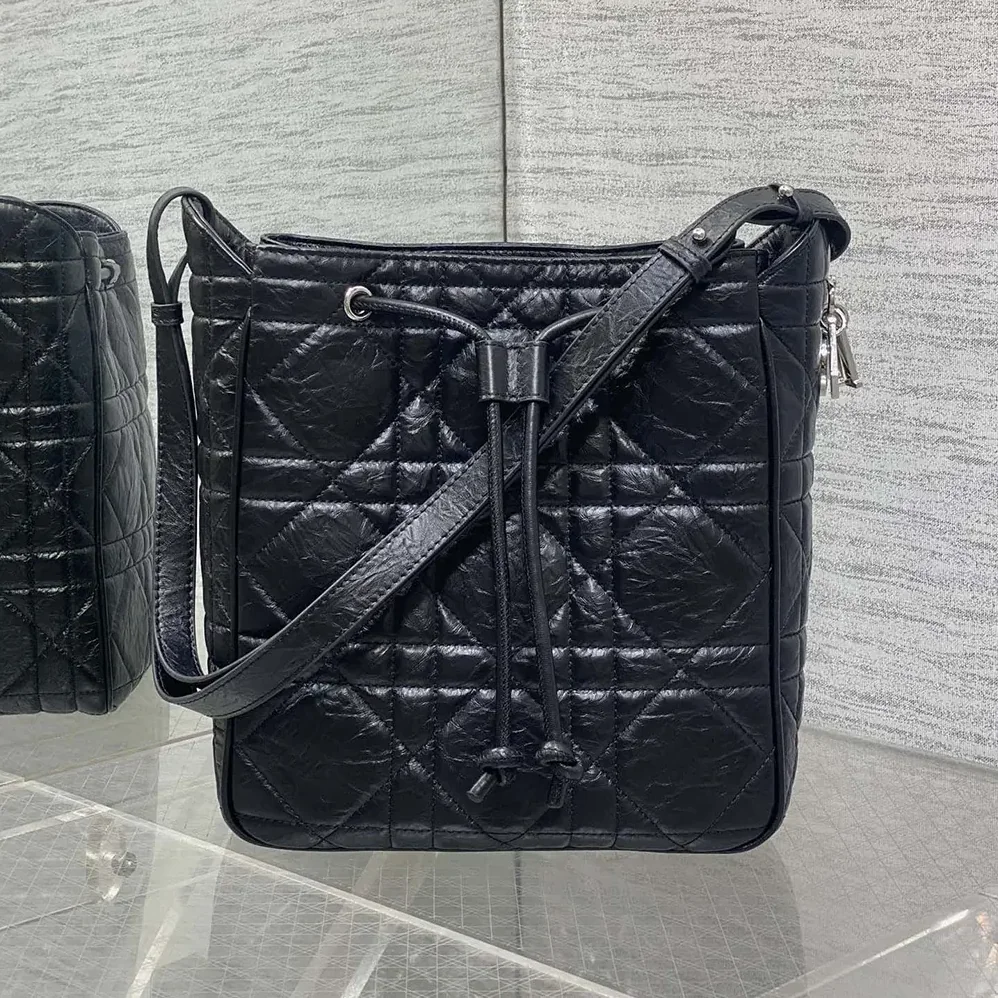 Dior Medium D-Motion Bag Black Macrocannage Crinkled Calfskin for Women Dior Medium D-Motion Bag Black Macrocannage Crinkled Calfskin for Women
