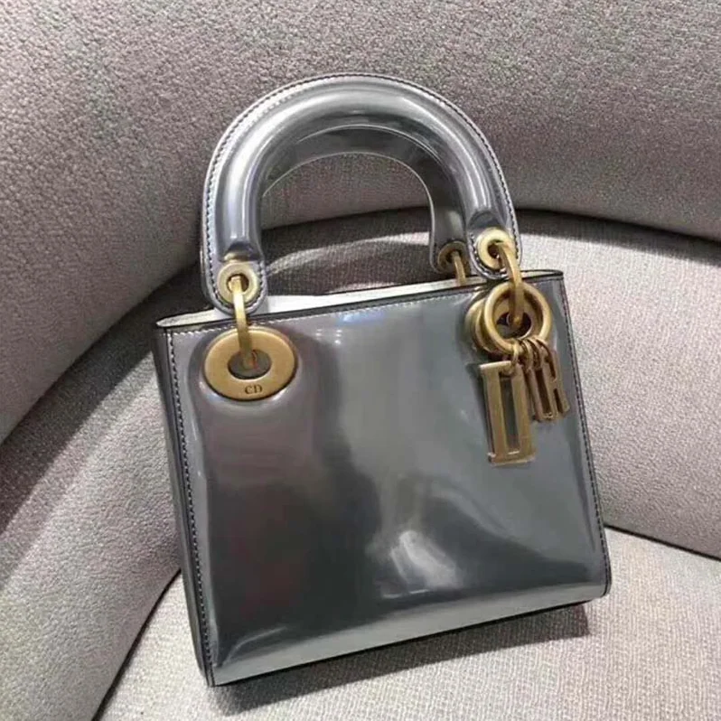 Dior Mini Lady Dior Bag Chain Silver in Tone Metallic Calfskin Dior Mini Lady Dior Bag Chain Silver in Tone Metallic Calfskin