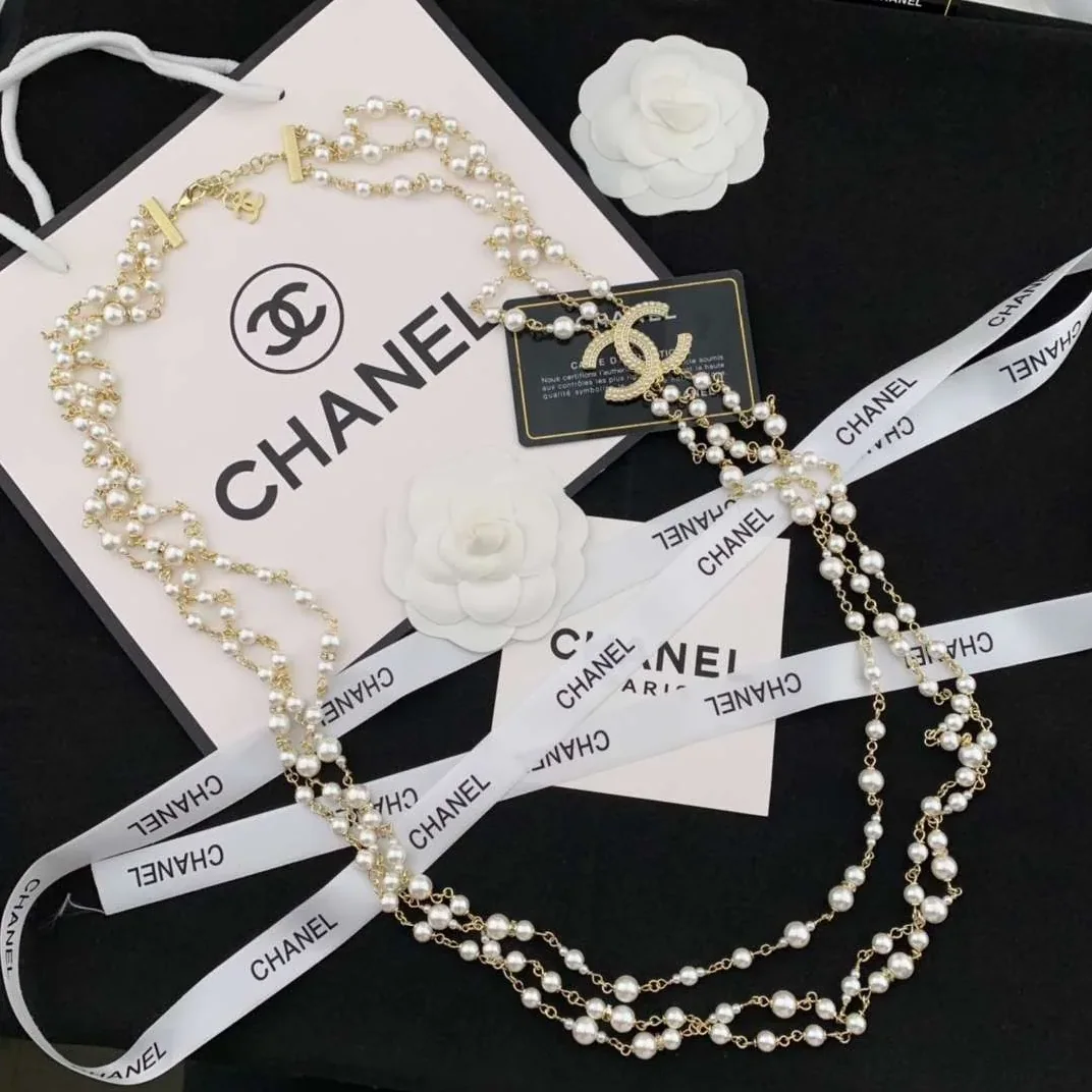 Chanel Three in Layer Pearl Necklace Gold Chanel Three in Layer Pearl Necklace Gold