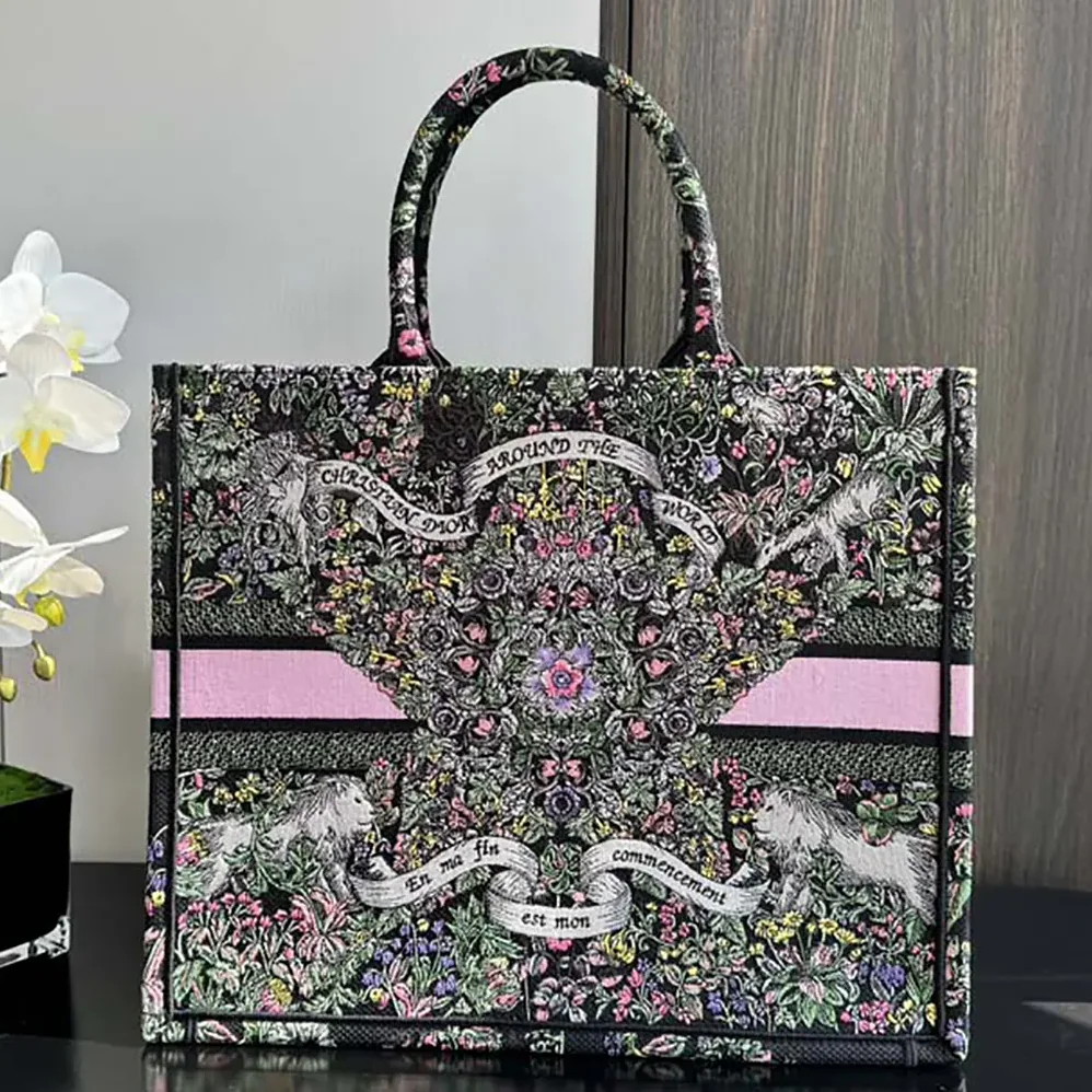 Dior Large Dior Book Tote Black Embroidery for Women