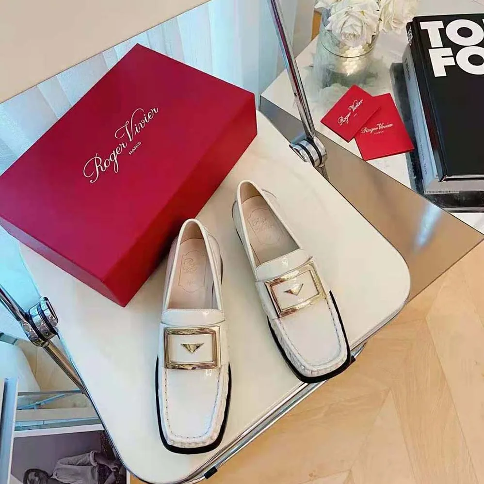 Roger Vivier Preppy Viv' Metal Buckle Loafers in Patent Leather for Women in White Roger Vivier Preppy Viv' Metal Buckle Loafers in Patent Leather for Women in White