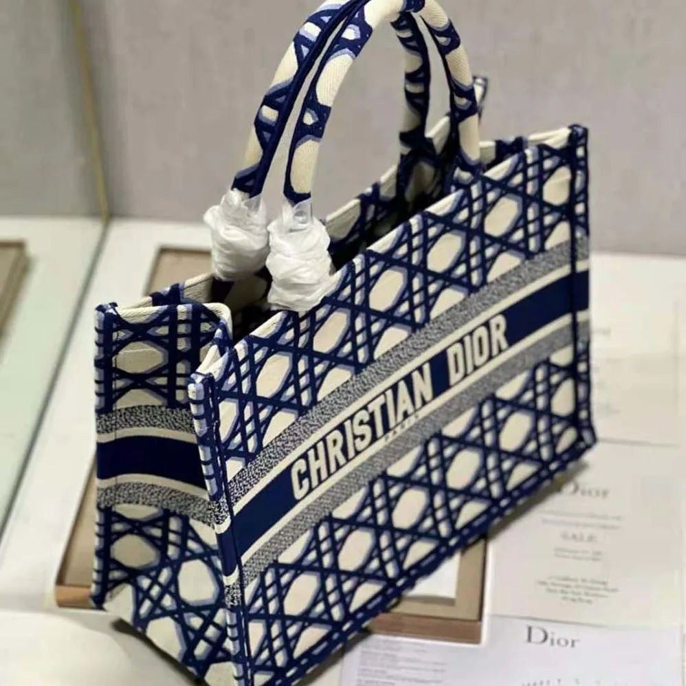 Dior Large Dior Book Tote Beige and Blue Macrocannage Embroidery for Women Dior Large Dior Book Tote Beige and Blue Macrocannage Embroidery for Women