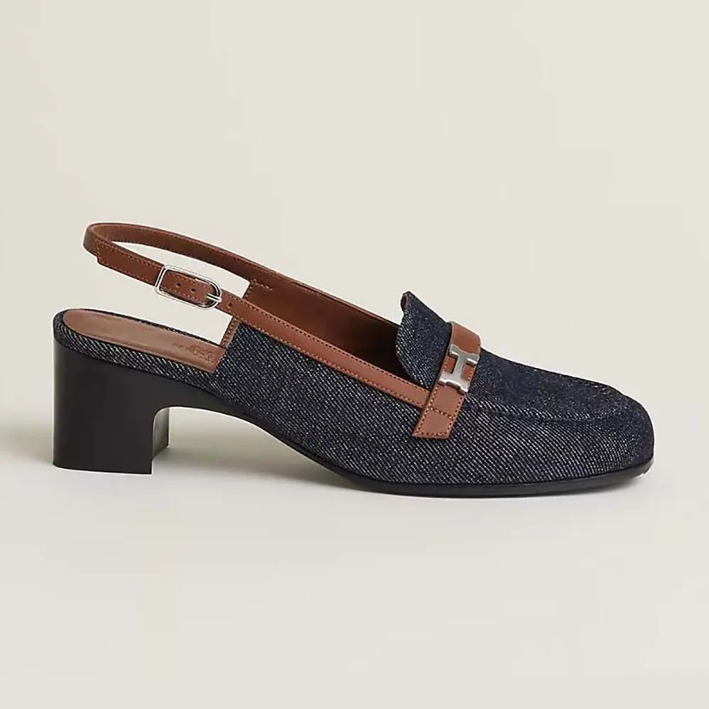 Hermes Infinie 50 Pump in Denim and Calfskin-H241047Z for Women Hermes Infinie 50 Pump in Denim and Calfskin-H241047Z for Women